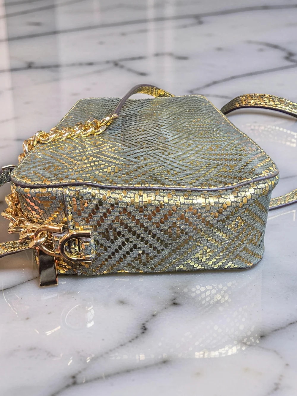Michael Kors Ginny Camera Bag Metallic Gold Woven Crossbody